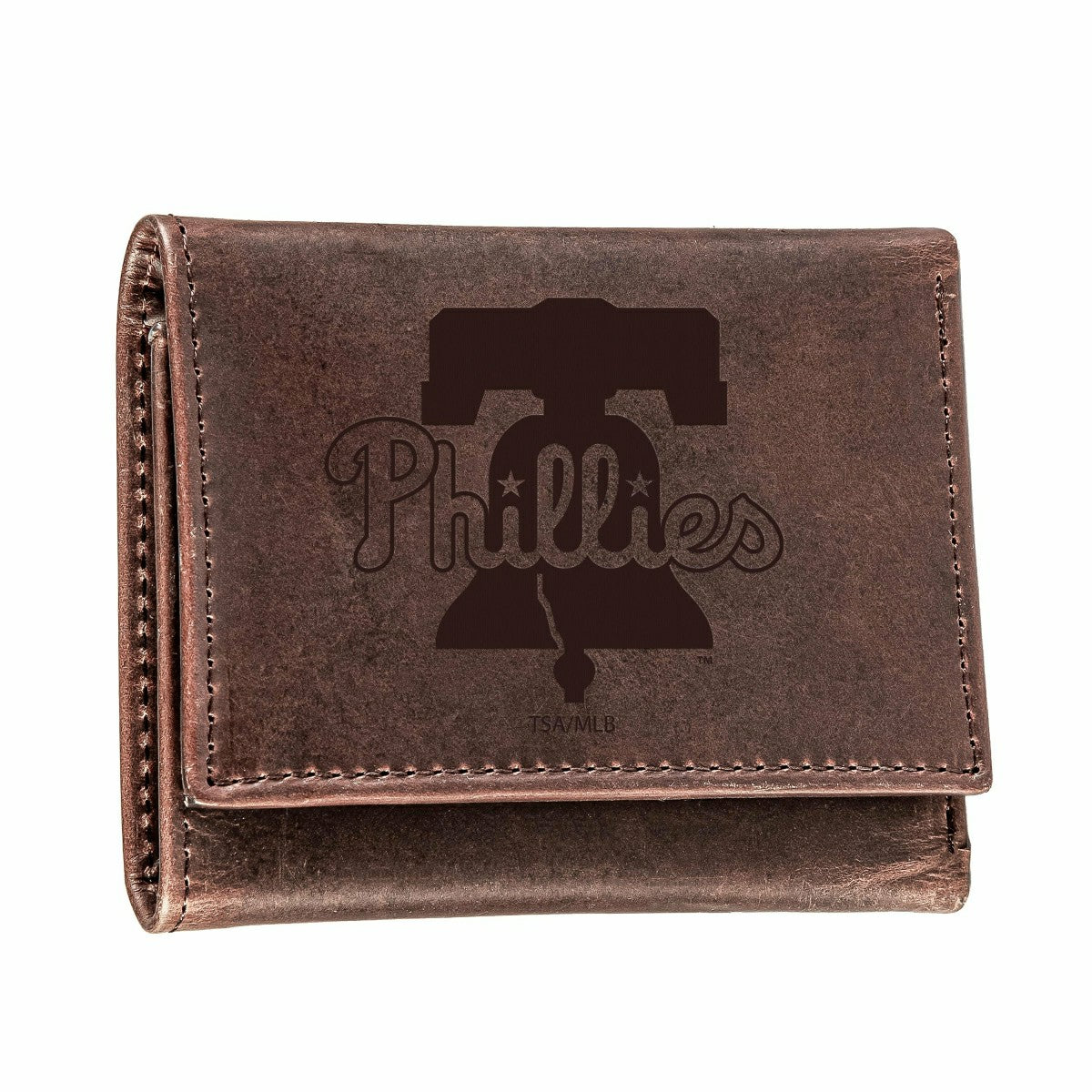 Philadelphia Phillies Tri-Fold Wallet Brown 100% Genuine Leather, MLB, Home