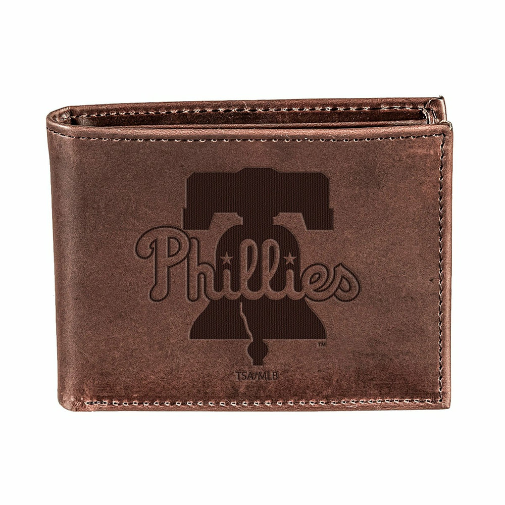 Philadelphia Phillies Bi-Fold Wallet Brown 100% Genuine Leather, MLB, Home