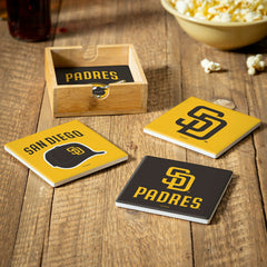 San Diego Padres Ceramic Coasters Set, 4pcs with Wood Caddy, MLB, Home