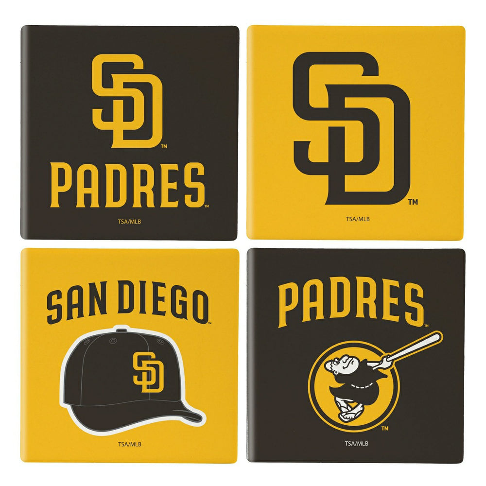 San Diego Padres Ceramic Coasters Set, 4pcs with Wood Caddy, MLB, Home