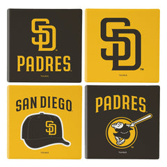 San Diego Padres Ceramic Coasters Set, 4pcs with Wood Caddy, MLB, Home