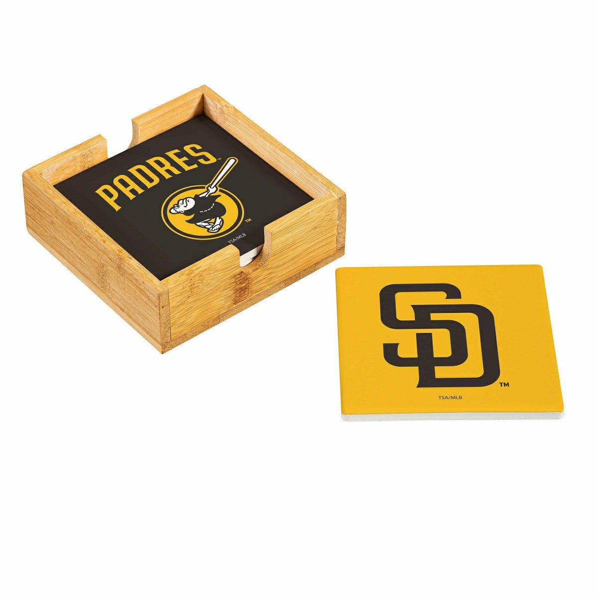 San Diego Padres Ceramic Coasters Set, 4pcs with Wood Caddy, MLB, Home