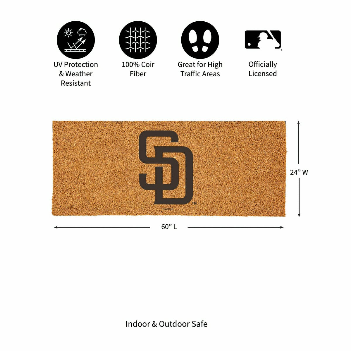 San Diego Padres Extra Large Full Color Coir Mat, 60"x24", MLB