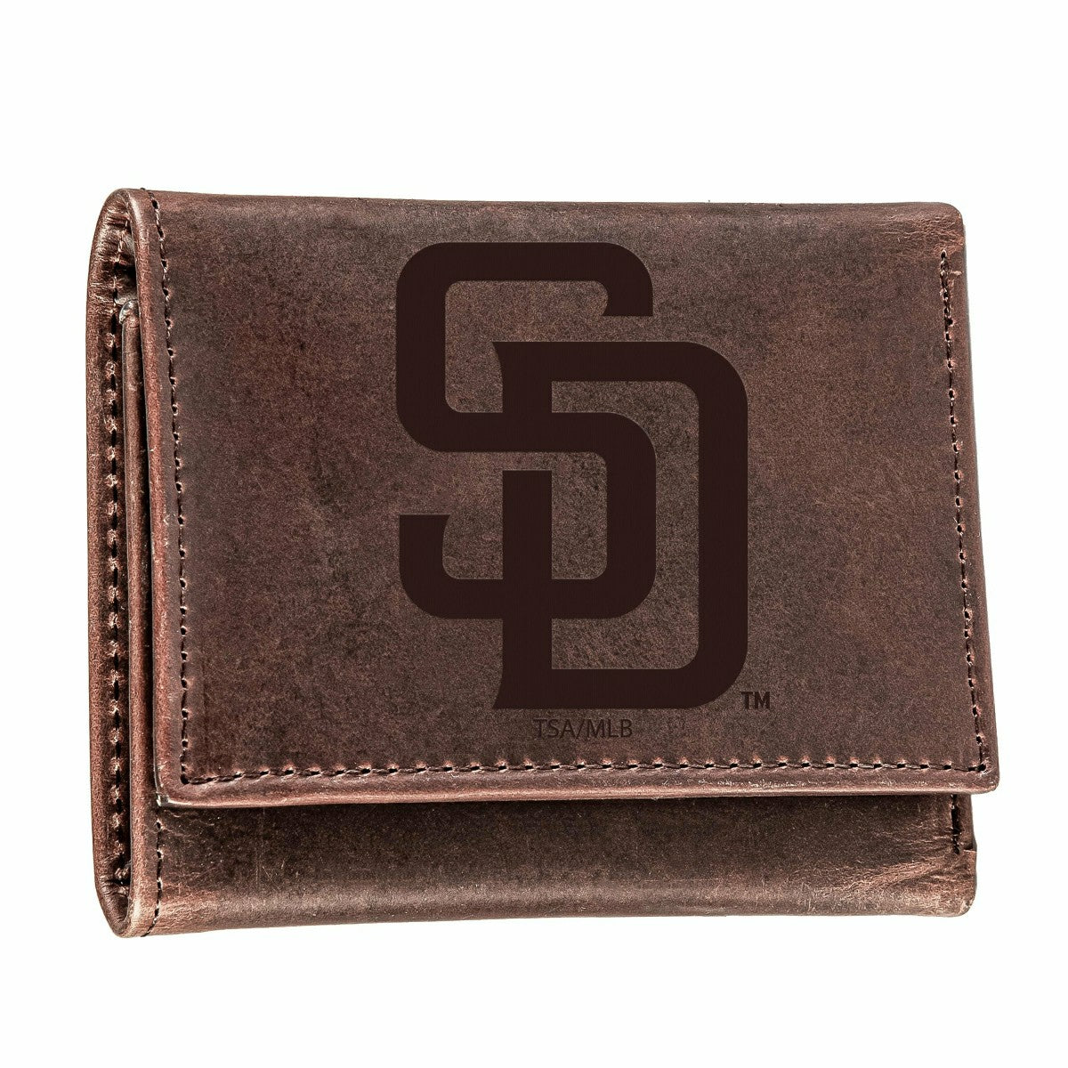 San Diego Padres Tri-Fold Wallet Brown 100% Genuine Leather, MLB, Home