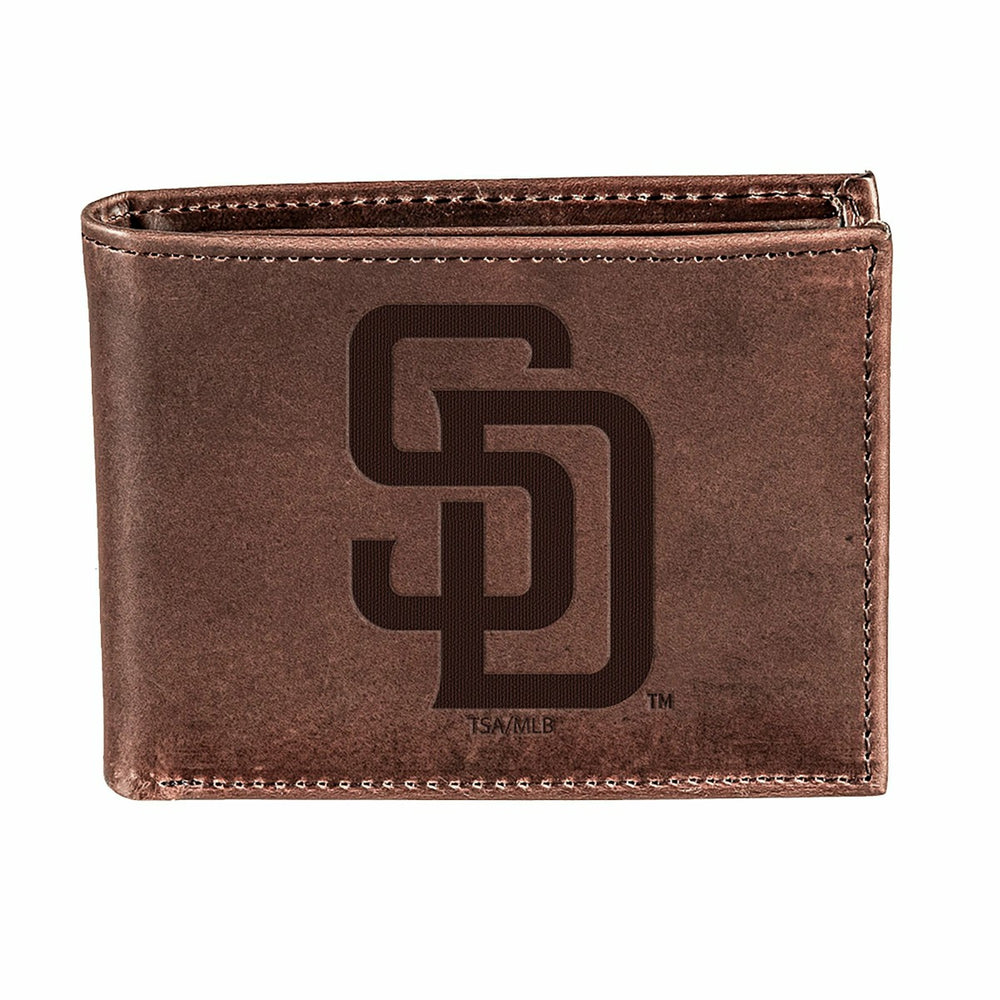 San Diego Padres Bi-Fold Wallet Brown 100% Genuine Leather, MLB, Home