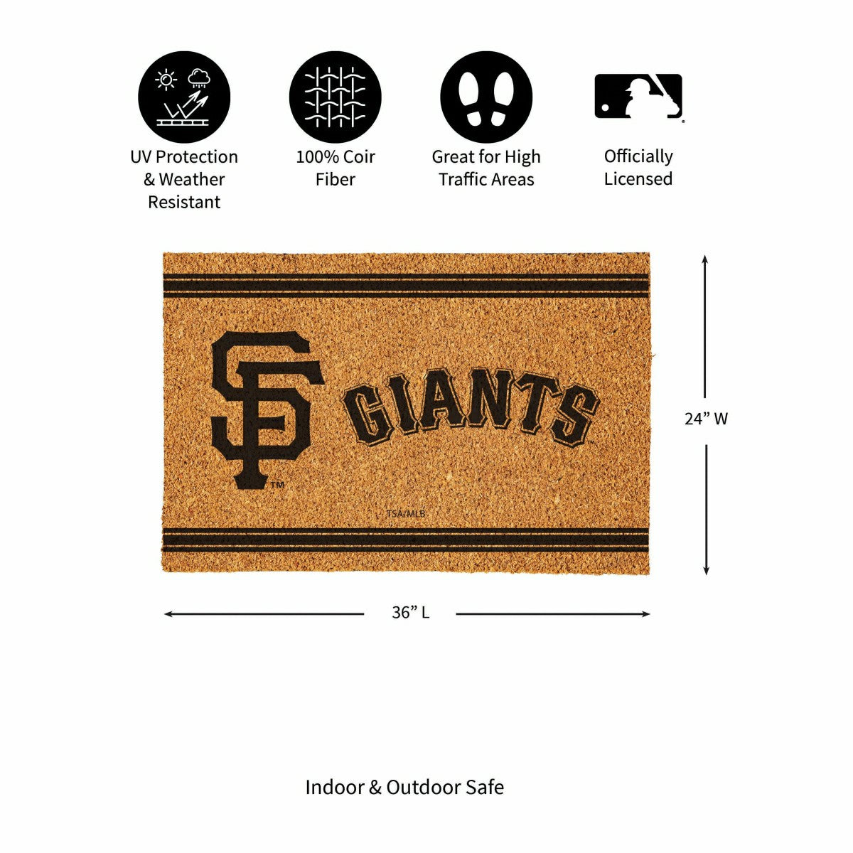 San Francisco Giants Large One Color Coir Mat, 36"x24", MLB