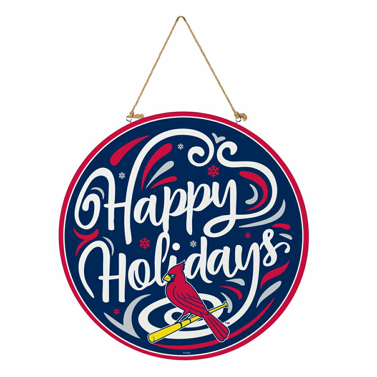 St Louis Cardinals Holiday Round Door Décor with Hanging Rope, 18x18, MLB, Home