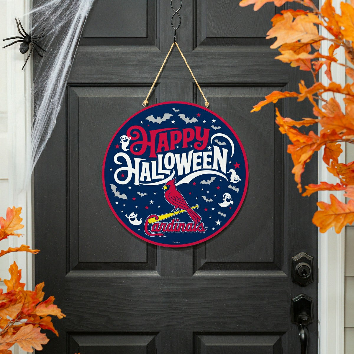 St Louis Cardinals Halloween Round Door Décor with Hanging Rope, 18x18, MLB, Home