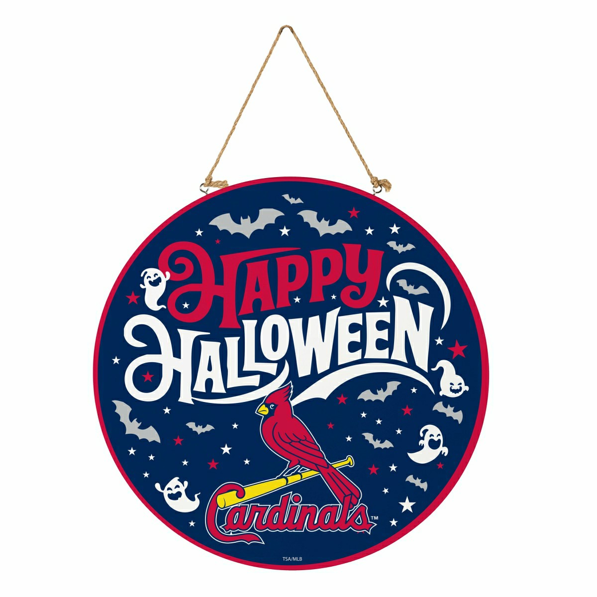 St Louis Cardinals Halloween Round Door Décor with Hanging Rope, 18x18, MLB, Home