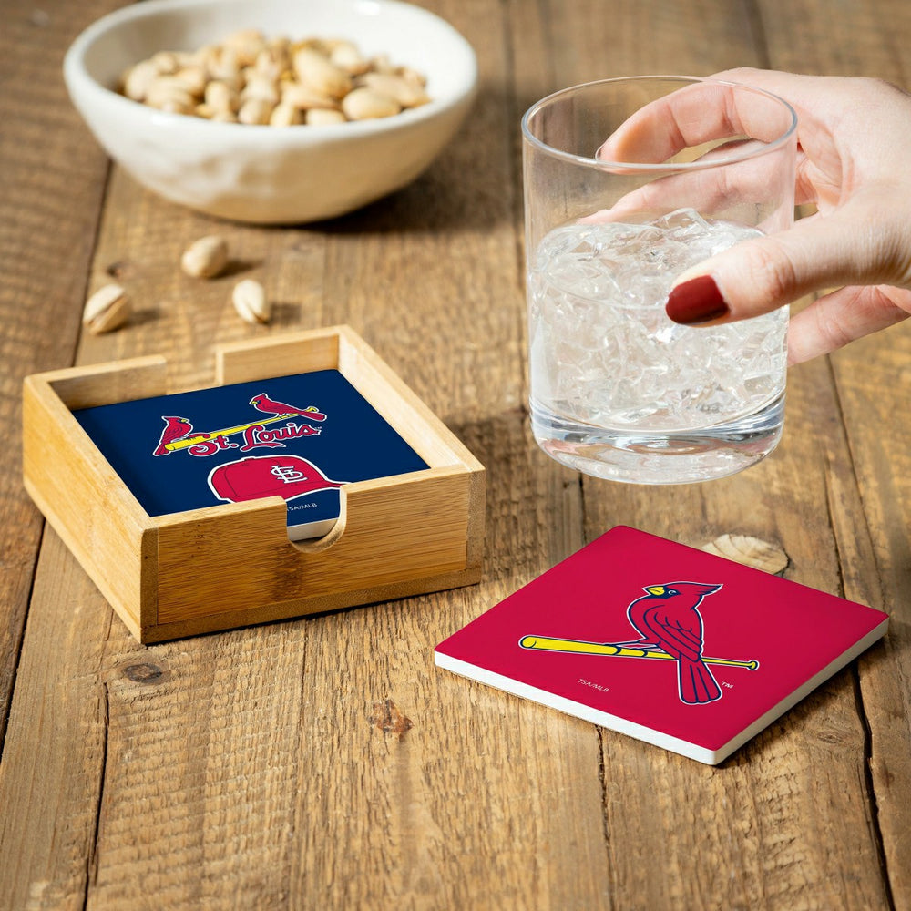 St Louis Cardinals Ceramic Coasters Set, 4pcs with Wood Caddy, MLB, Home
