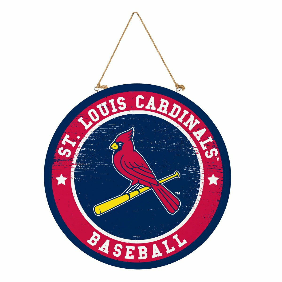 St Louis Cardinals Round Door Décor with Hanging Rope, 18x18, MLB, Home