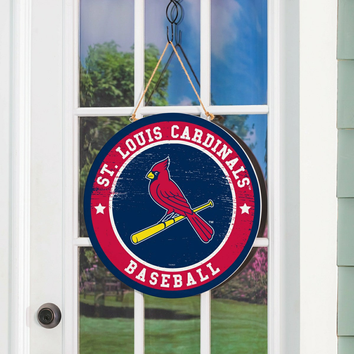 St Louis Cardinals Round Door Décor with Hanging Rope, 18x18, MLB, Home