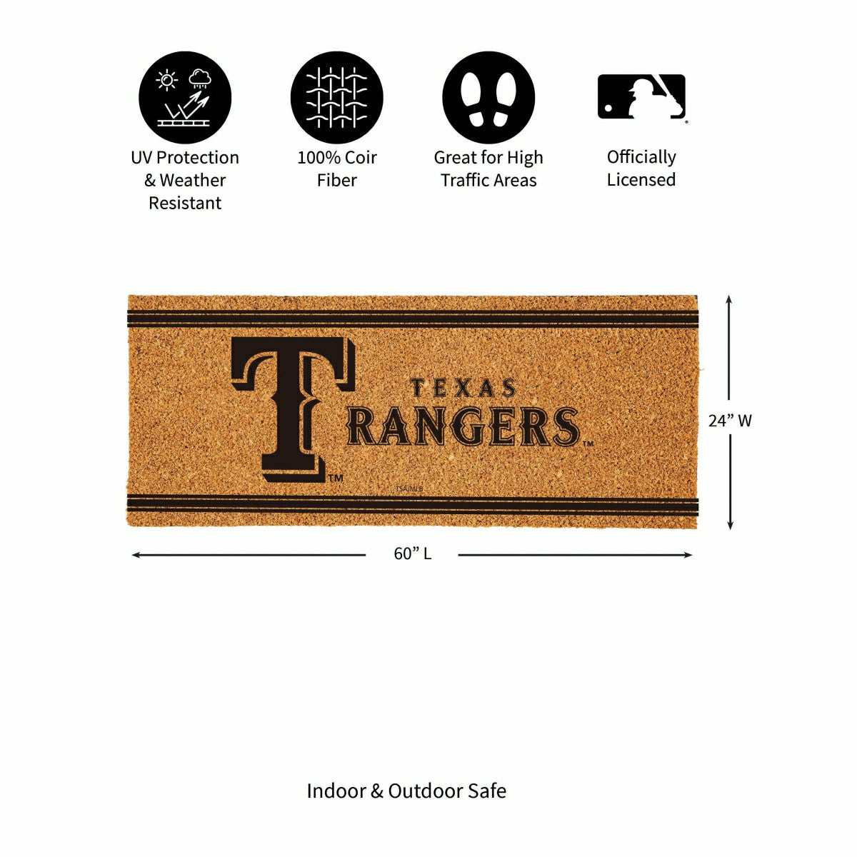 Texas Rangers Extra Large One Color Coir Mat, 60"x24", MLB