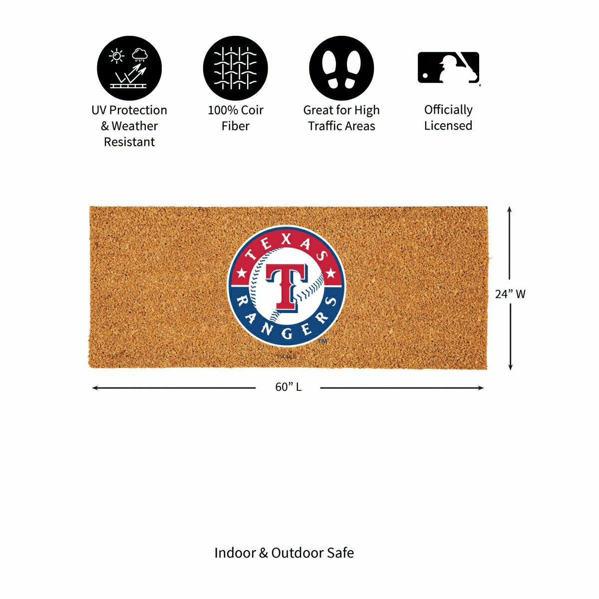 Texas Rangers Extra Large Full Color Coir Mat, 60"x24", MLB