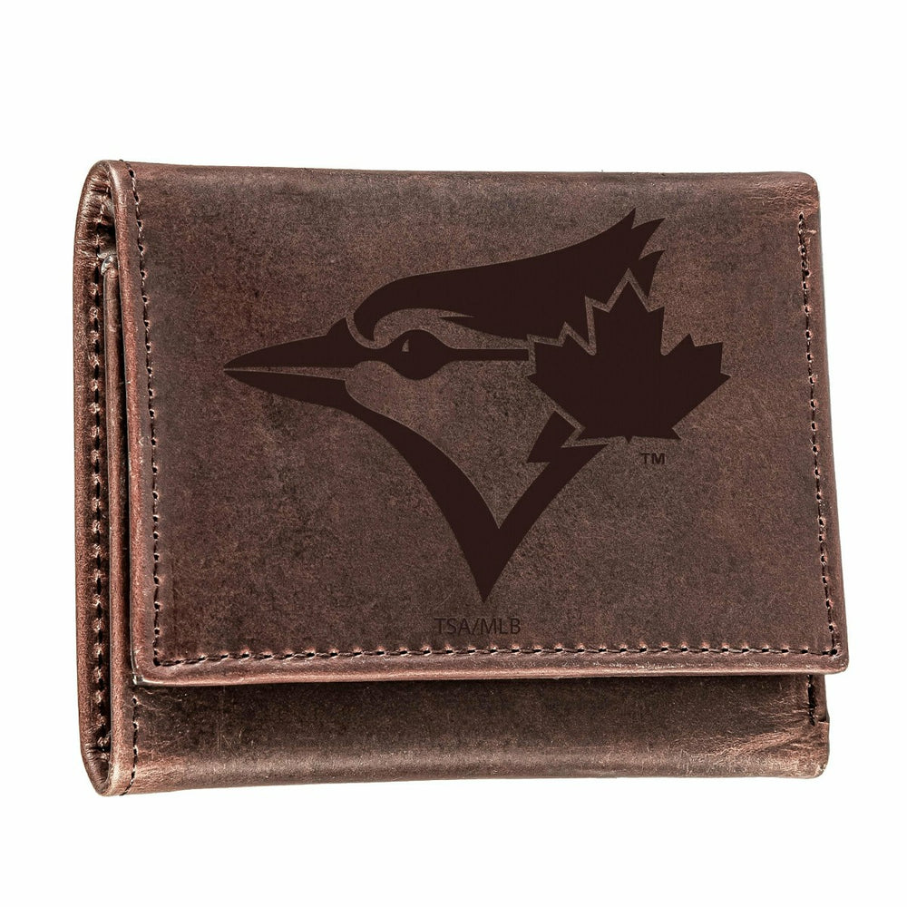 Toronto Blue Jays Tri-Fold Wallet Brown 100% Genuine Leather, MLB, Home