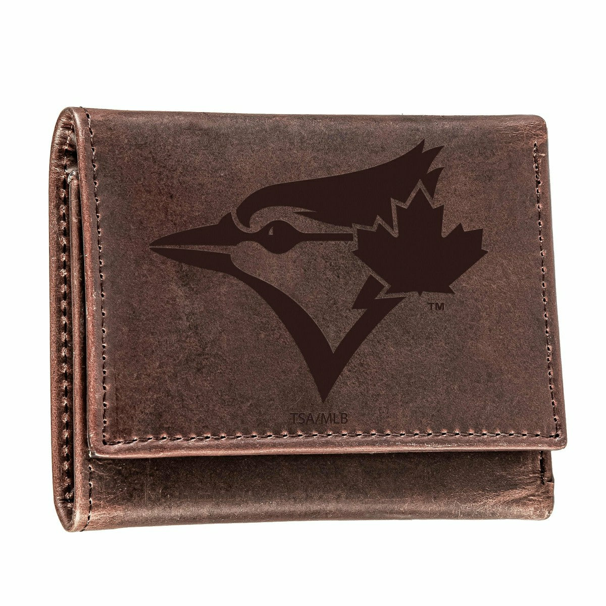 Toronto Blue Jays Tri-Fold Wallet Brown 100% Genuine Leather, MLB, Home