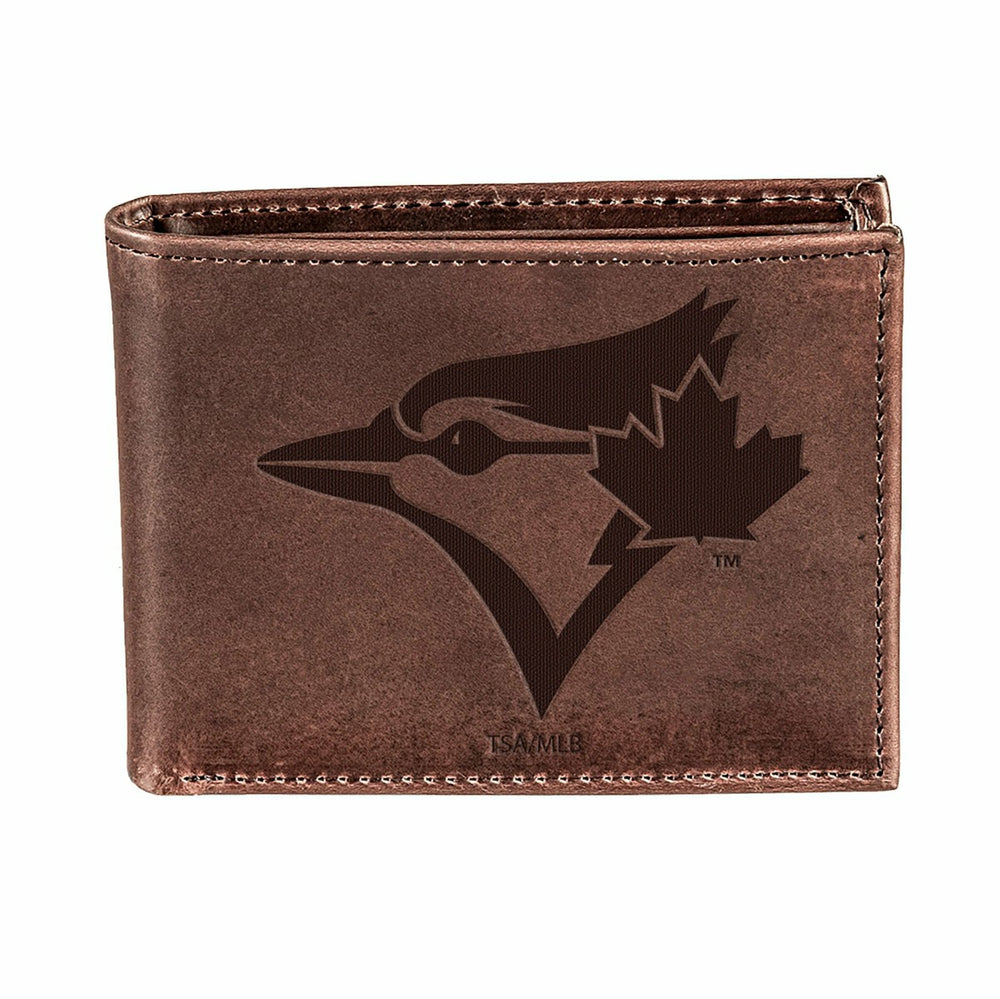 Toronto Blue Jays Bi-Fold Wallet Brown 100% Genuine Leather, MLB, Home