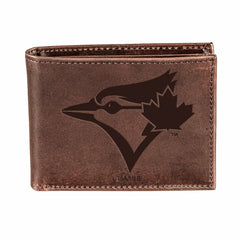 Toronto Blue Jays Bi-Fold Wallet Brown 100% Genuine Leather, MLB, Home