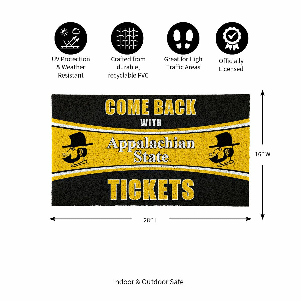 28" x 16" PVC Trapper Mat, Come Back with Tickets, Appalachian State U, Collegiate