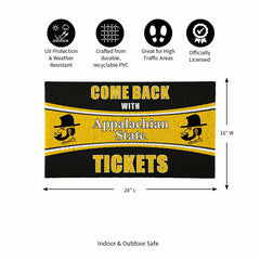 28" x 16" PVC Trapper Mat, Come Back with Tickets, Appalachian State U, Collegiate