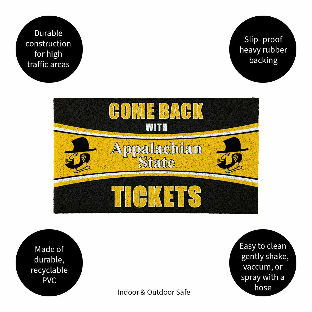 28" x 16" PVC Trapper Mat, Come Back with Tickets, Appalachian State U, Collegiate
