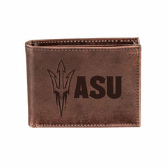 Arizona State University, Bi-Fold Wallet, Brown, CH, 100% Genuine Leat, Collegiate, Home