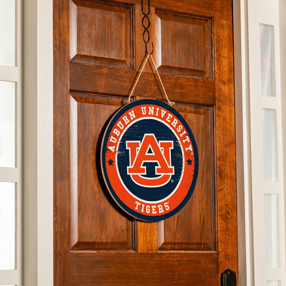 Auburn University Round Door Décor with Hanging Rope, 18x18, Collegiate, Home