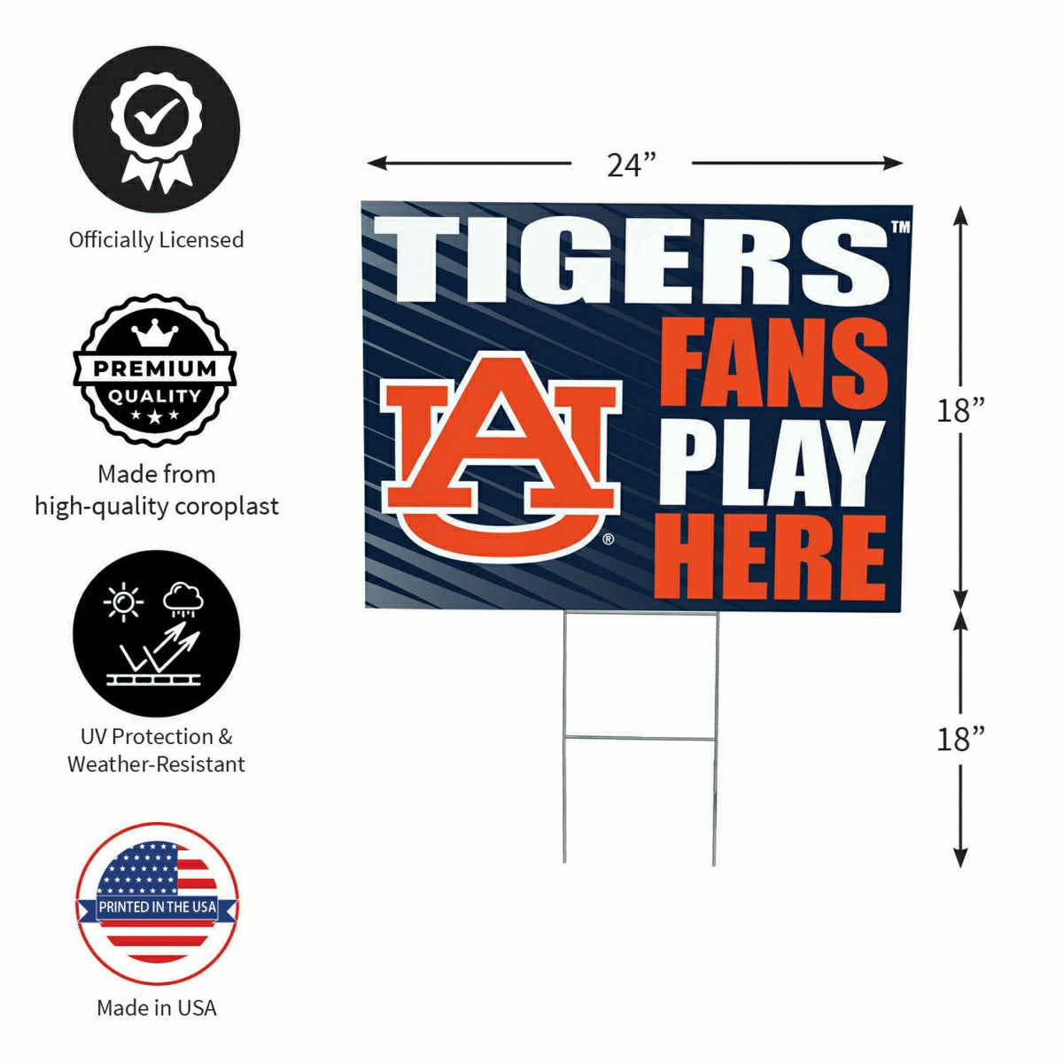 Auburn University Coroplast Yard Sign "Fans Play Here", Collegiate, Home