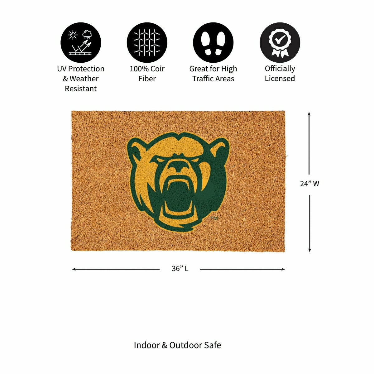 Baylor University Large Full Color Coir Mat, 36"x24", Collegiate