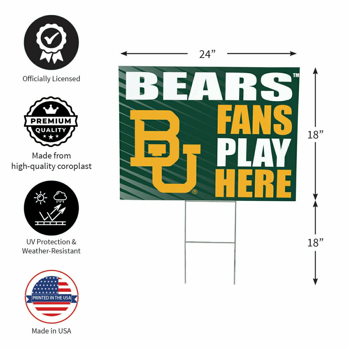 Baylor University Coroplast Yard Sign "Fans Play Here", Collegiate, Home