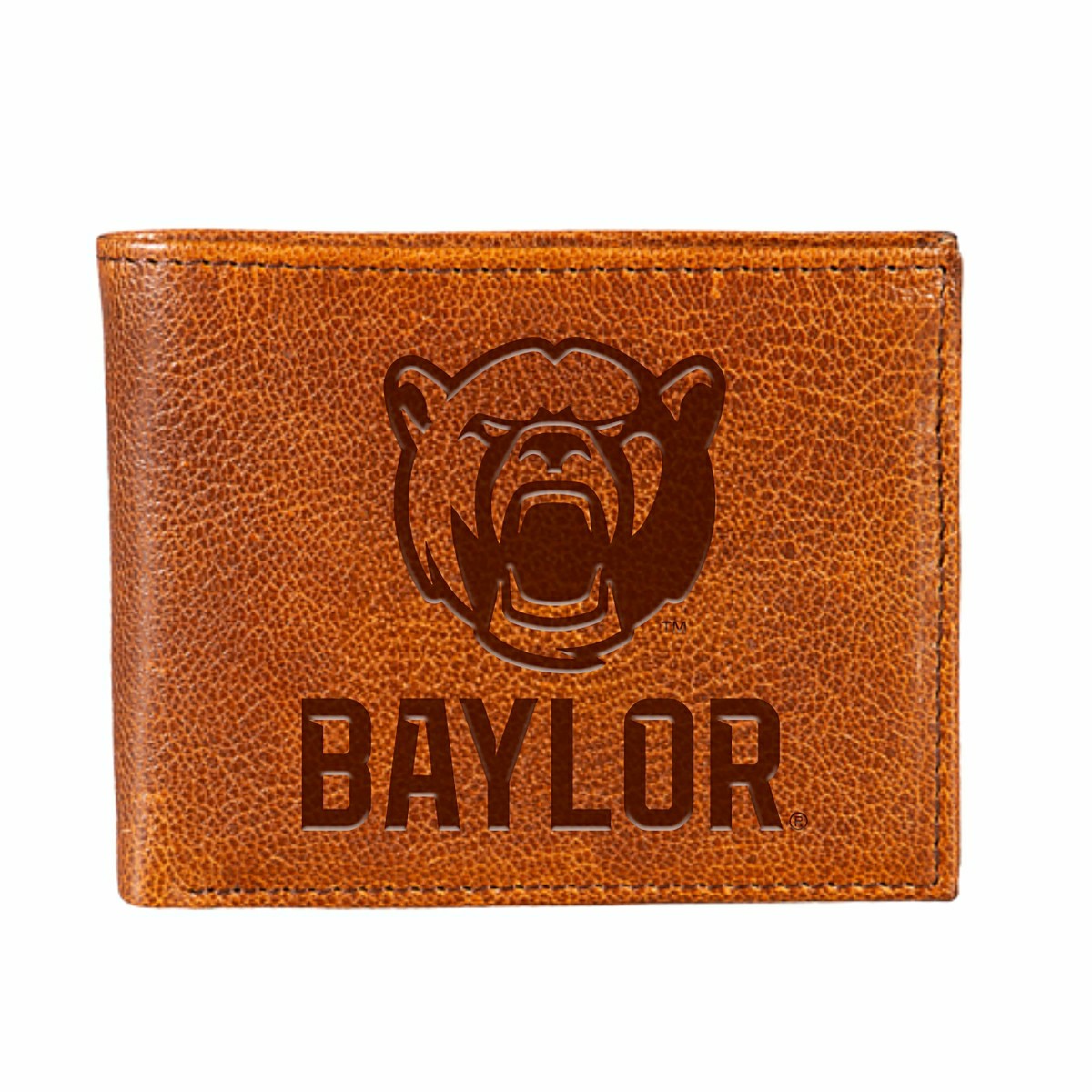 Baylor University, Embossed 100% Genuine Tumbled Leather Passcase Bi-F, Collegiate, Home