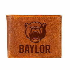 Baylor University, Embossed 100% Genuine Tumbled Leather Passcase Bi-F, Collegiate, Home