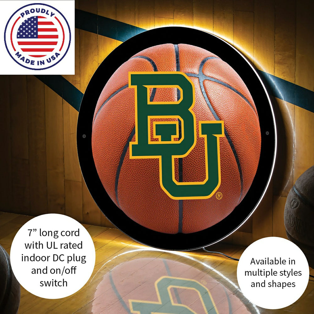 LED Wall Decor, Round, Med, Baylor, Basketball, Collegiate, Home