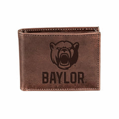 Baylor University, Bi-Fold Wallet, Brown, CH, 100% Genuine Leather, Collegiate, Home