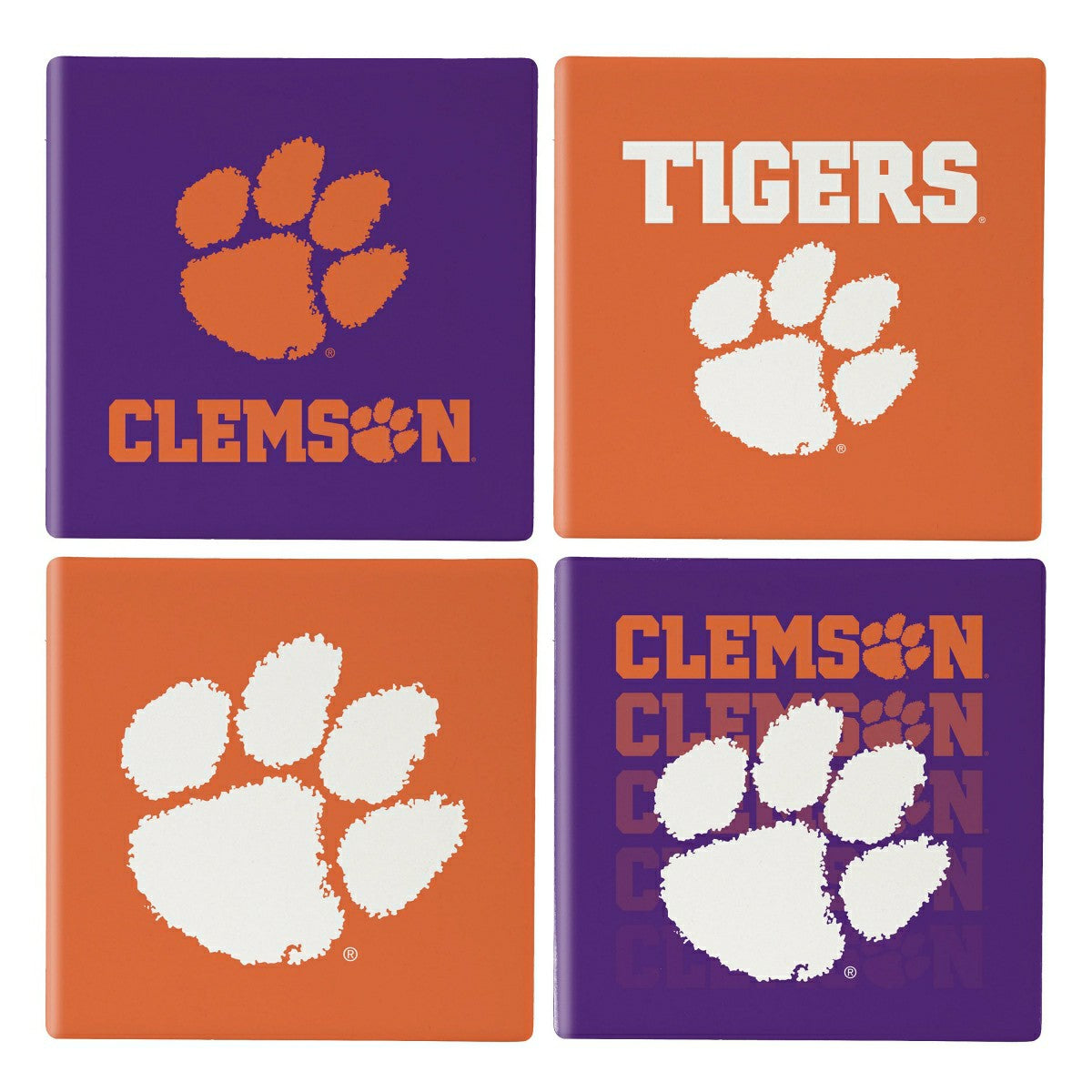 Clemson University Ceramic Coasters Set, 4pcs with Wood Caddy, Collegiate, Home