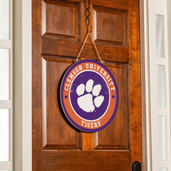 Clemson University Round Door Décor with Hanging Rope, 18x18, Collegiate, Home