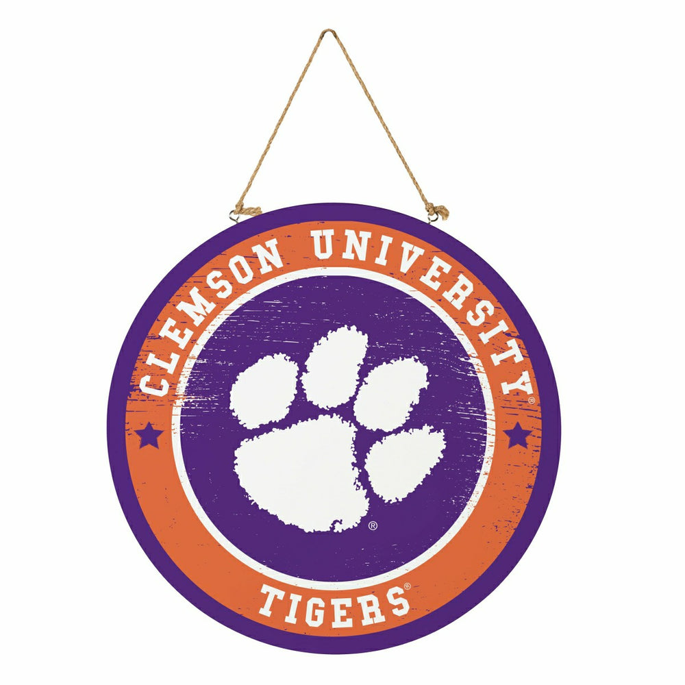 Clemson University Round Door Décor with Hanging Rope, 18x18, Collegiate, Home