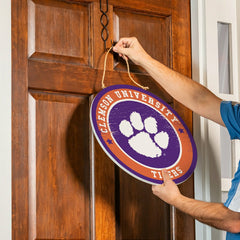Clemson University Round Door Décor with Hanging Rope, 18x18, Collegiate, Home