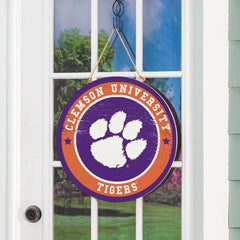 Clemson University Round Door Décor with Hanging Rope, 18x18, Collegiate, Home