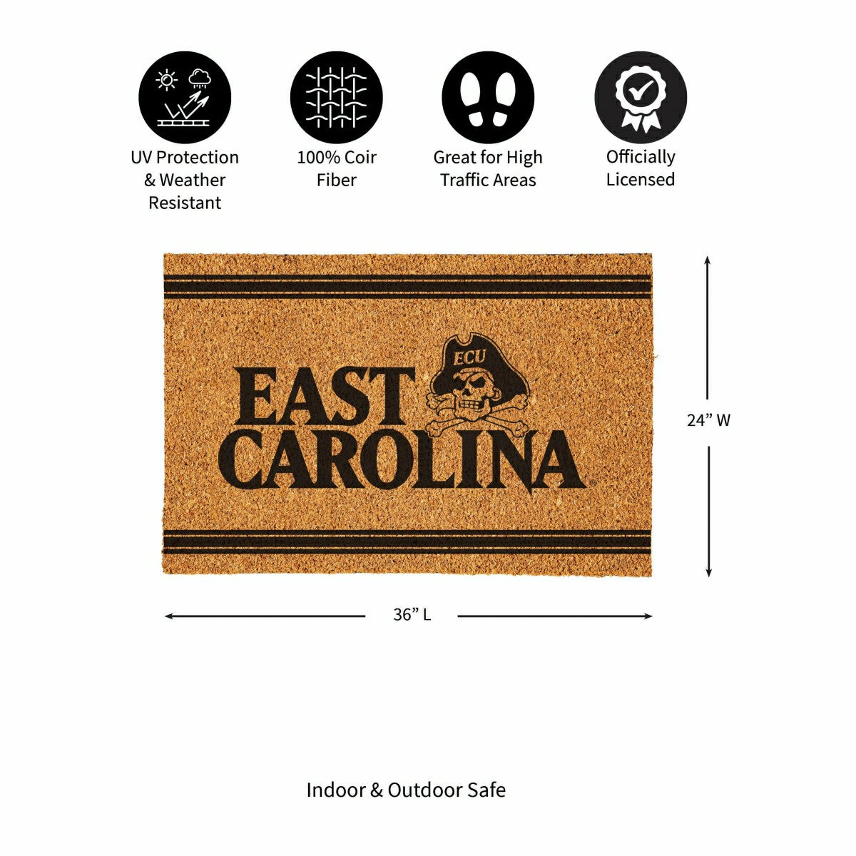 East Carolina University Large One Color Coir Mat, 36"x24", Collegiate