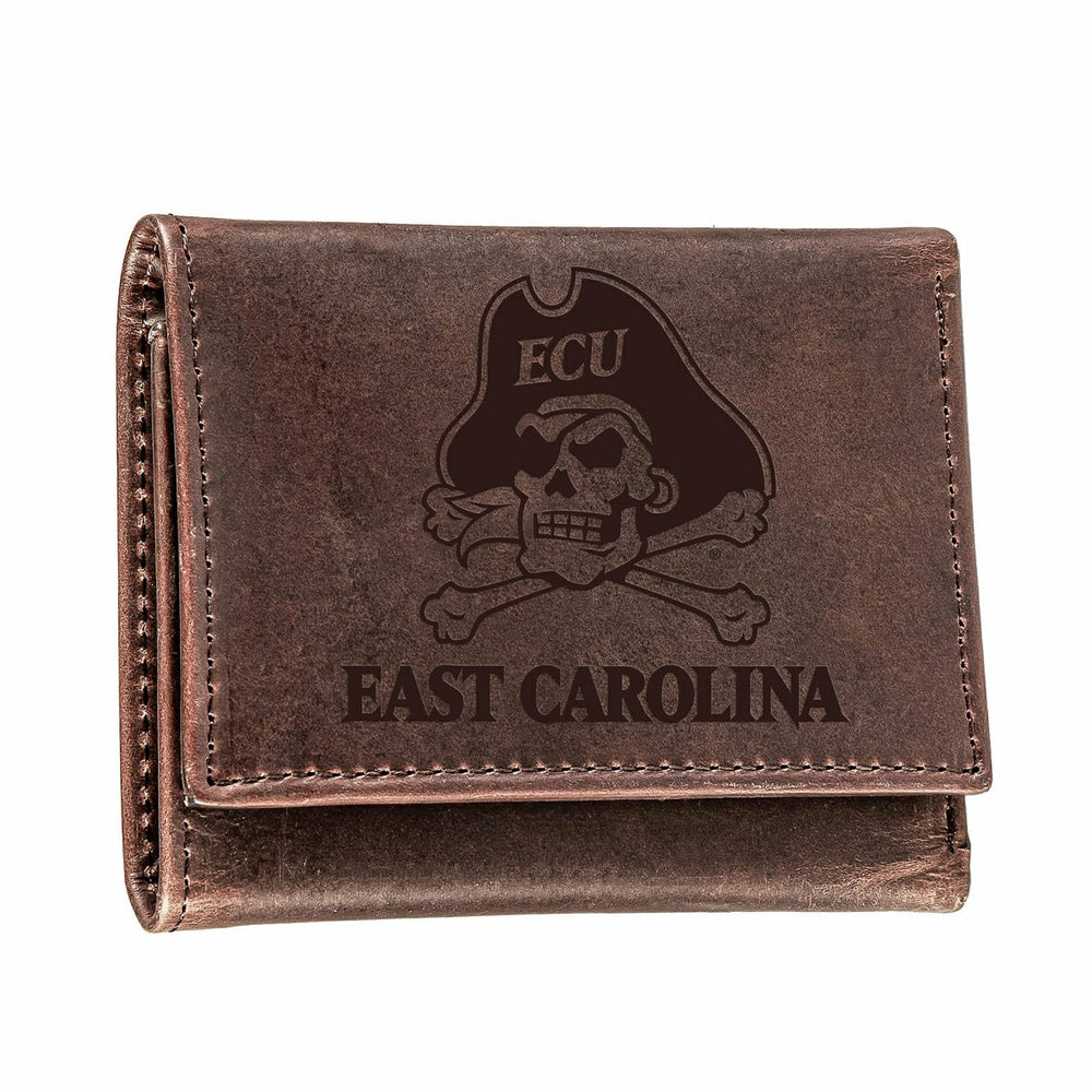 East Carolina University, Tri-Fold Wallet, Brown, CH, 100% Genuine Lea, Collegiate, Home