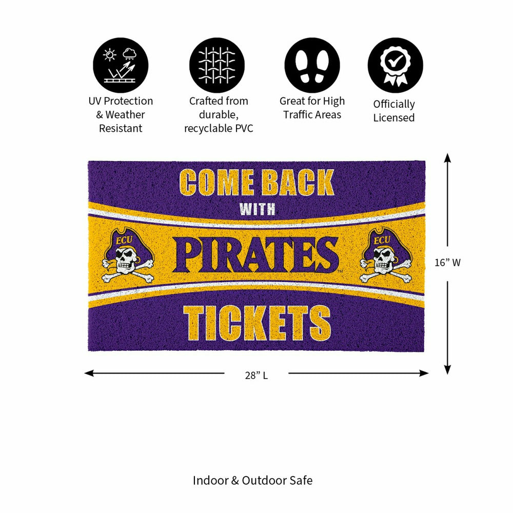 28" x 16" PVC Trapper Mat, Come Back with Tickets, East Carolina Unive, Collegiate