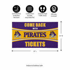 28" x 16" PVC Trapper Mat, Come Back with Tickets, East Carolina Unive, Collegiate