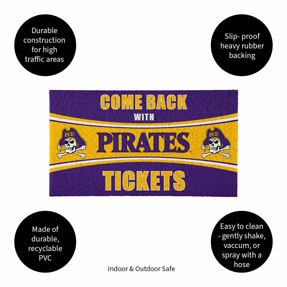 28" x 16" PVC Trapper Mat, Come Back with Tickets, East Carolina Unive, Collegiate