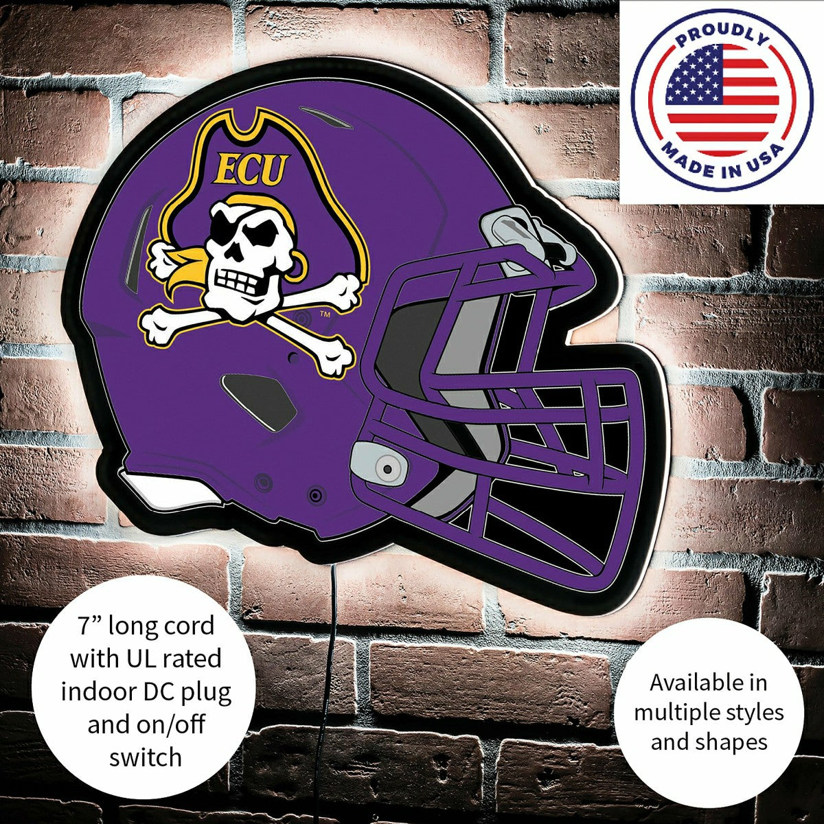 LED Wall Decor, Helmet, East Carolina University, Collegiate, Home
