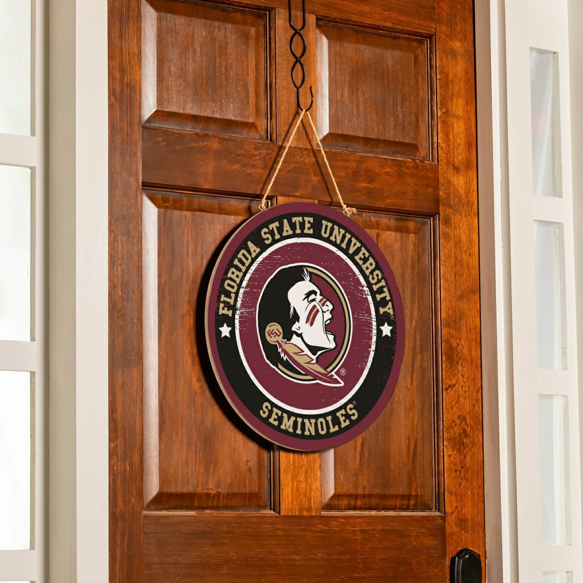 Florida State University Round Door Décor with Hanging Rope, 18x18, Collegiate, Home