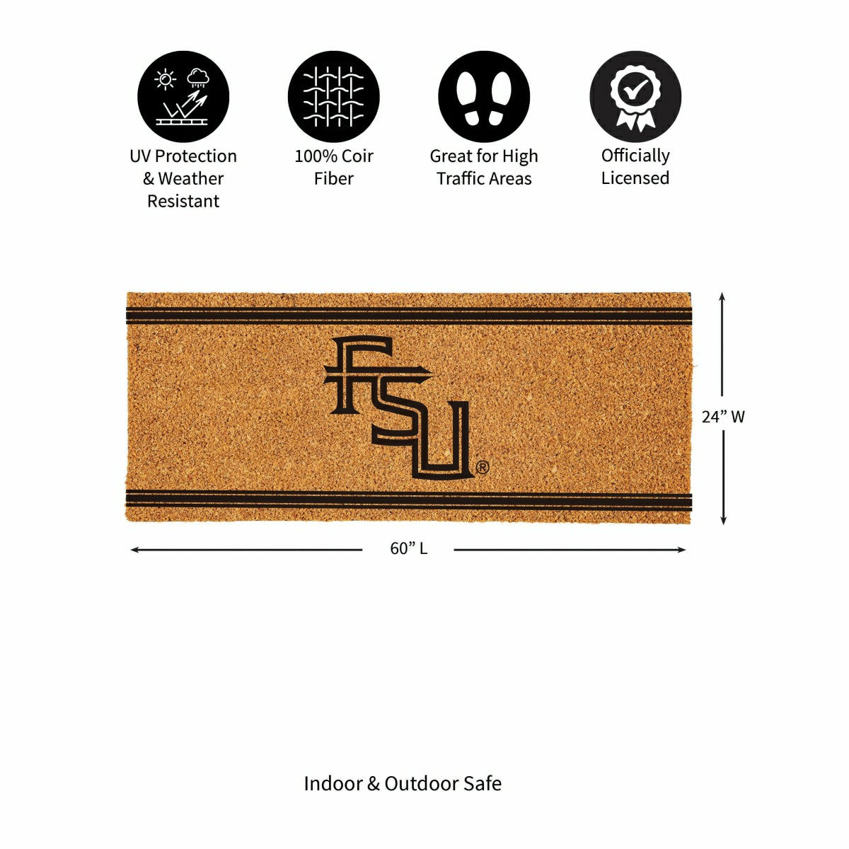Florida State University Extra Large One Color Coir Mat, 60"x24", Collegiate
