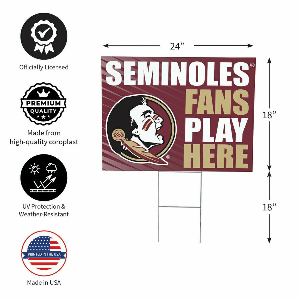 Florida State University Coroplast Yard Sign "Fans Play Here", Collegiate, Home