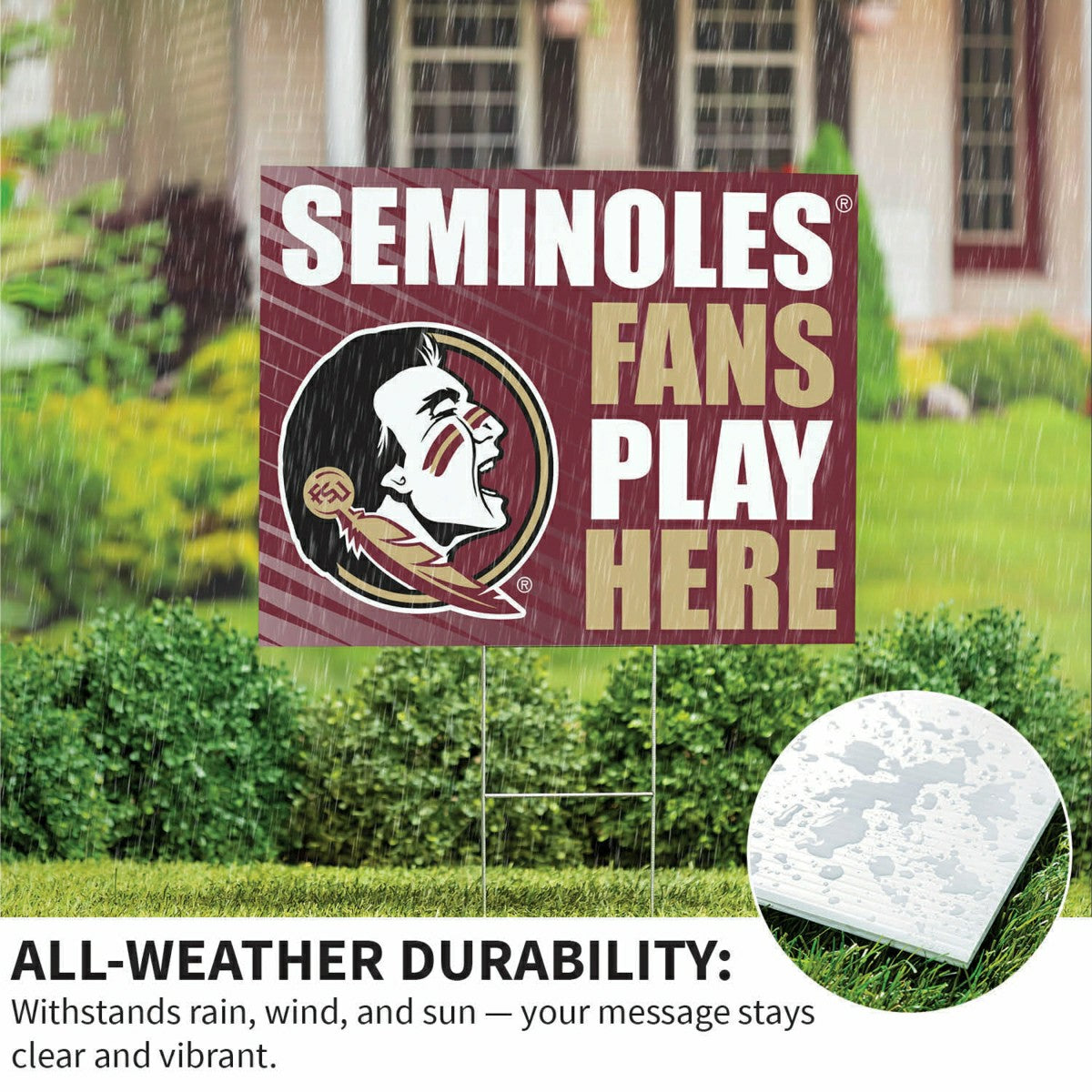 Florida State University Coroplast Yard Sign "Fans Play Here", Collegiate, Home