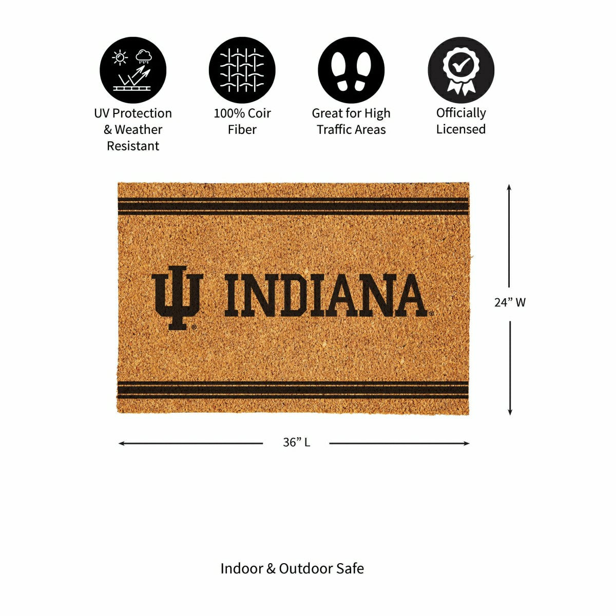 Indiana University Large One Color Coir Mat, 36"x24", Collegiate